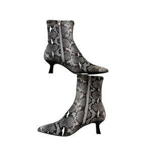 Abound Boots Womens Size 6.5 Snake Print Ankle Pointed Toe Kitten Heel Side Zip